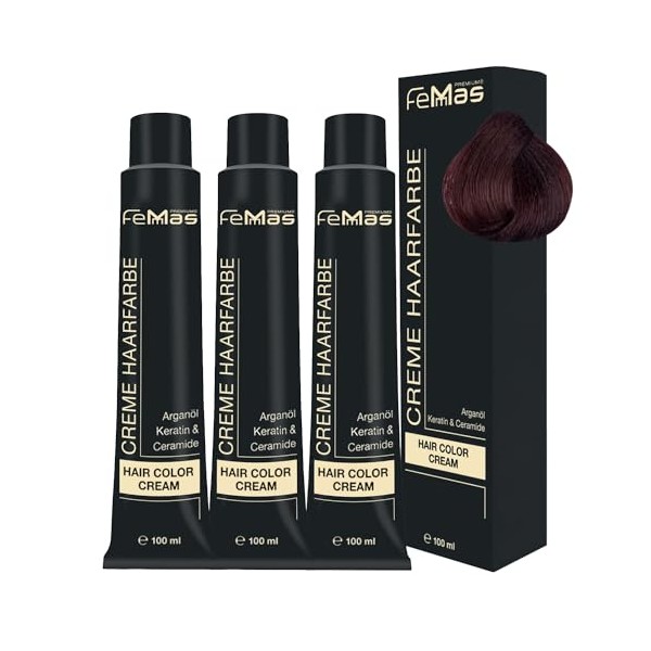 FemMas Haarfarbe 3x Hellbraun Kupfer 5.4 I Professionelle Creme Haarfarbe