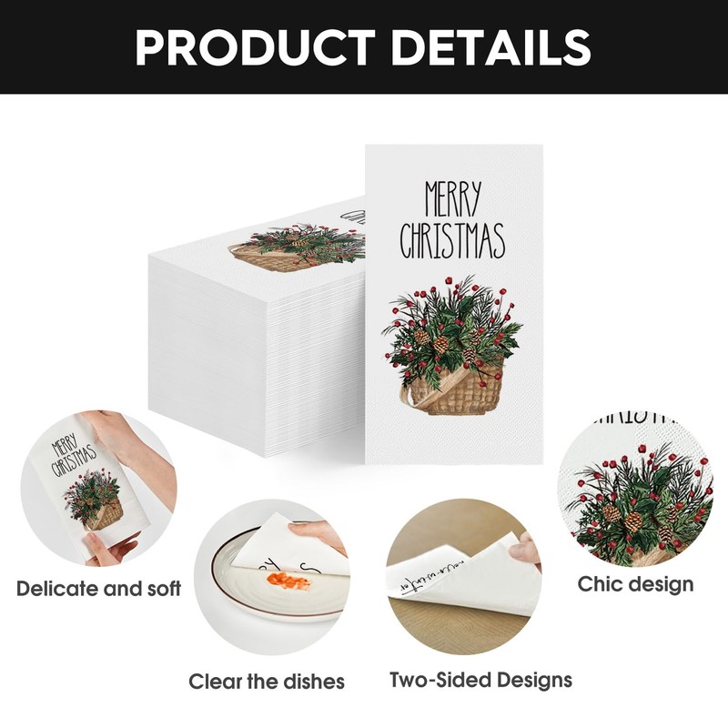 Horaldaily 100 Christmas Disposable Paper Decorative Guest Napkins, Holly Berry