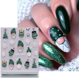 Christmas Nail Art Stickers White Snowflake 5D Embossed Nail Decals for DIY or Nail Salon, Self-Adhesive Santa Claus Xmas Tree Green Dwarf Design Acrylic Stickers Nail Art Supplies for Women Decor