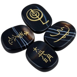 mookaitedecor Chakra Stones Set Engraved Polished Reiki Chakras Healing Stones Palm Stones for Reiki Balancing