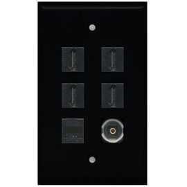 RiteAV - 4 HDMI and 1 - Ethernet Cat5e and 1 - Toslink Port Wall Plate White - Black