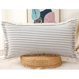 PANOD Decorative Boho Long Lumbar Pillow Cover 16x24,Super Soft Cotton Modern Long Rectangle Pillow Cover Pillow Case for Bed Sofa Couch Farmhouse Livingroom,Black