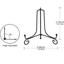 2 Pack Black Iron Plate Holder Display Stand (6 Inch) - Foldable Easel Stand for Pictures, Frames, Books, Artwork & Decorative Plates - Sturdy Metal Bowl/Photo Holder for Home, Office, Wedding