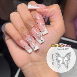 qiipii 60pcs Silver Butterfly Nail Charms Bulk3D Butterflies Charms for Acrylic Nails, Nail Alloy Studs Charms Nail Art Jewels Decoration Supplies Accessories for Nails Face Makeup Body DIY Crafts