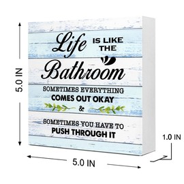 BlueL Life is Like The Bathroom Wooden Sign Desk Decor,Funny Farmhouse Bathroom Wood Box Sign for Bathroom Shelf Toilet Decor
