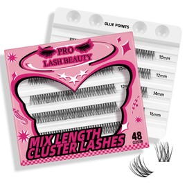 PRO Lash Clusters, 48 Pcs Individual Cluster Lashes DIY Lash Extension 10-16mm Eyelash Clusters Volume Wispy Lashes Super Thin Band Reusable Soft & Comfortable(Candid,D-10-16mix)