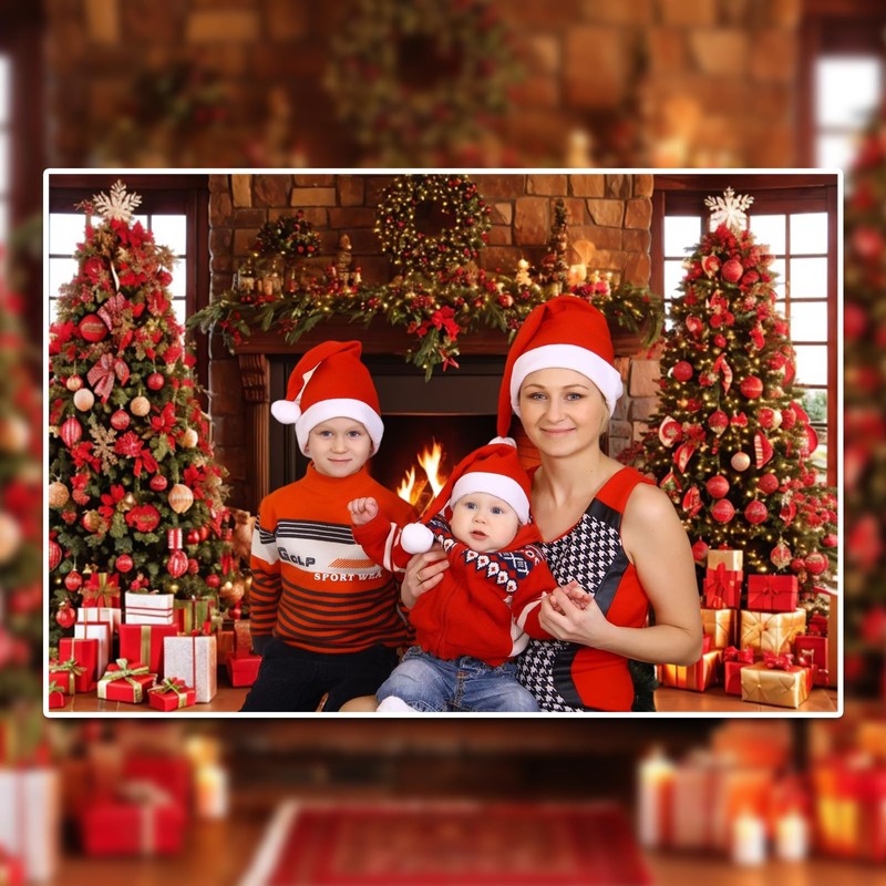 ZJRBJB 10x8ft Christmas Fireplace Photography Backdrop Rustic Fireplace Wooden House