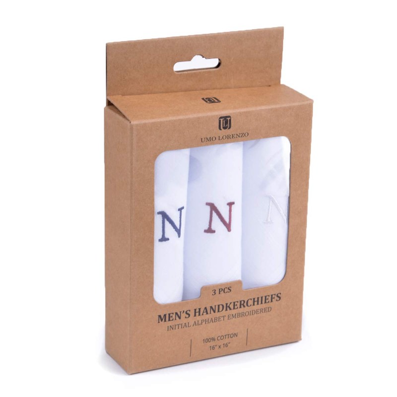Initial Handkerchief for Men, Monogrammed Boxed 3 Piece Set,100% Cotton,