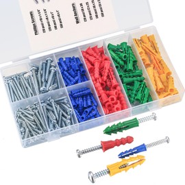 Masonry Screws and Wall Plugs Set, 265 Pcs Wall Plugs and Screws Set, Raw Plugs and Screws Set, Assorted Self Drilling Anchor Concrete Screws and Wall Plugs for Brick Wall Fixings for Plasterboard