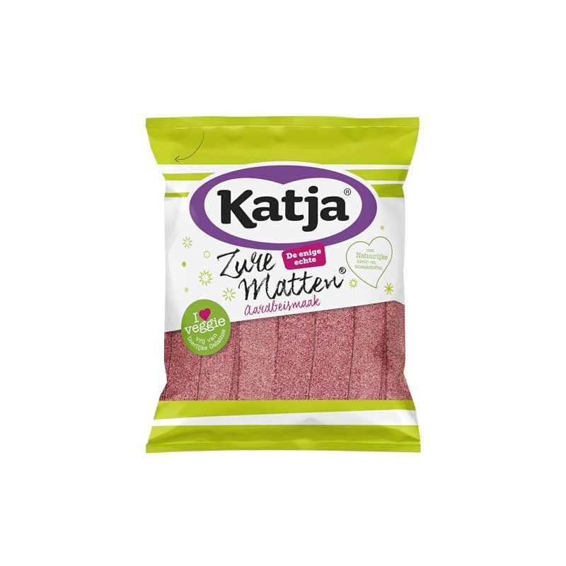 Katja Zure Matten | Sour Strawberry Gummy Candy Strips |