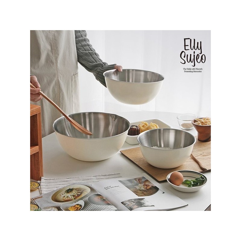 Elimach Cream-tone Stainless Steel Mixing Bowl 24cm / 엘리막쉬 크림톤