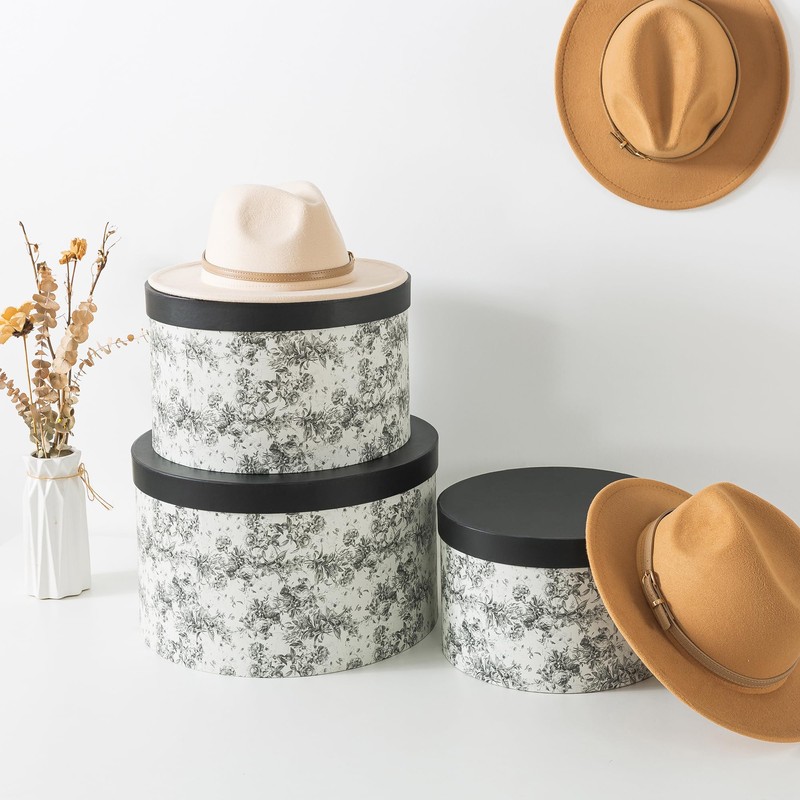 Soul & Lane Floral Hat Round Boxes with Lids, Set