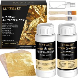 Luvboate Gilding Adhesive Set, Gold Leaf Kit, 3.53oz Water Based Adhesive and 3.53oz V...
