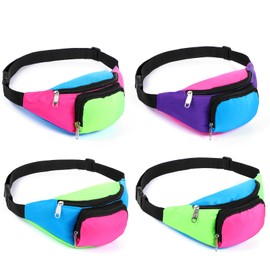 4 Pcs Retro 80s 90s Retro Neon Fanny 2 Pockets Retro Belt Bag Neon Fanny Small Waist Packs 90s Costumes for Women Men Waist Packs for Holiday Festival 80s Theme Halloween Party