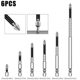 6 Pcs High Magnetic Screwdriver Drill Bit Set, Magnetic Screwdriver Bits, Electric Screwdriver Bits, for DIY Projects, Furniture Assembly, Car Repair & General Maintenance, 25, 50, 65, 70, 90, 150mm