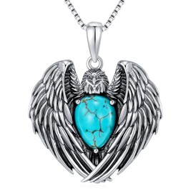 DOLIOX Genuine Turquoise Eagle Pendant Necklace, Sterling Silver Boho Native Vintage Necklace Western Jewelry Birthdays Gift for Women