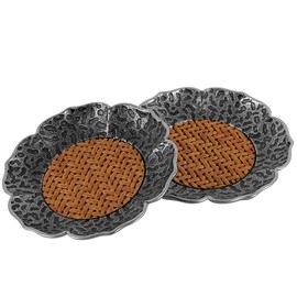 HannaFires 2PCS S925 Sterling Silver Hammered Rattan Coaster - Snack Plate, Teacup Mat, Vintage Woven Lotus Cup Holder, Asian-Style Kung Fu Tea Accessories, Gift, Teacup Mat, Snack Plate