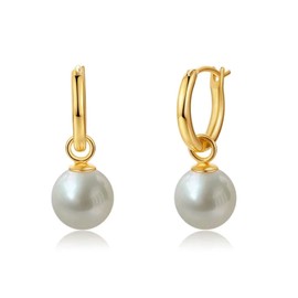 JAXXEL Pearl Drop Earrings, 18K Gold Plated, Hypoallergenic, White Pearl, 12mm, Dangle, Female, Wedding, Engagement, Christmas, Valentine's Day
