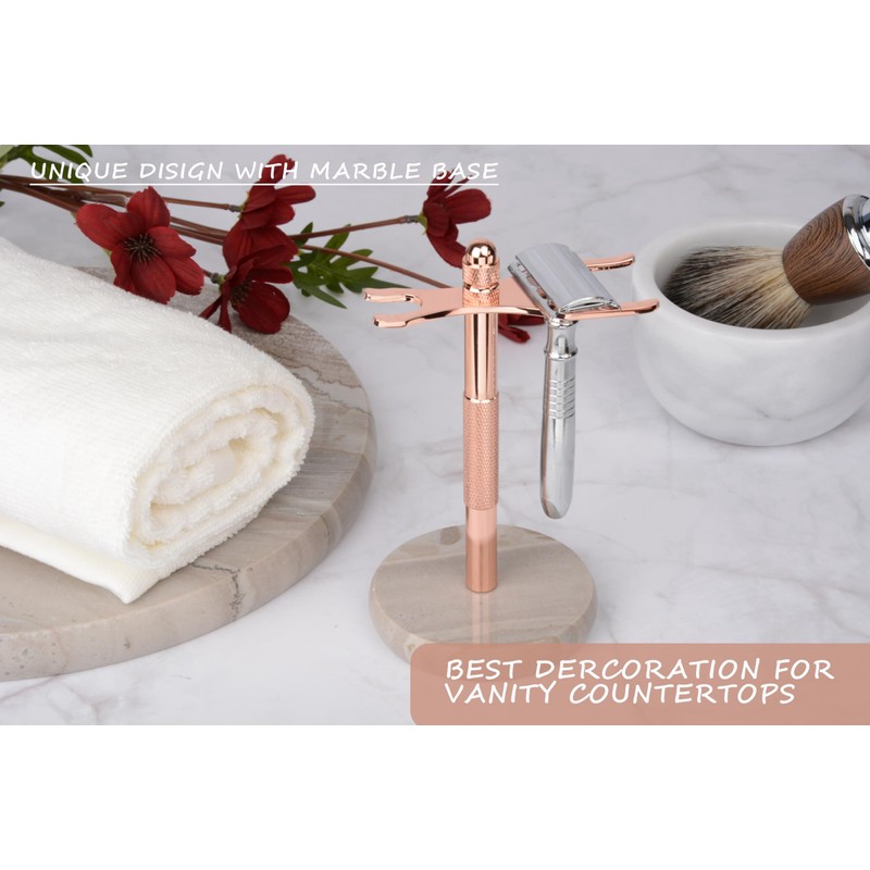 GMYIAK Razor Holder With Brush Stand, With Hand-Polished Marble Base