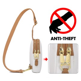 INICAT Travel Small Sling Bag Leather Crossbody Bags for Women Fanny Packs Cross Body Bag for Woman Cross Body Purses（White Brown RFID Blocking ）