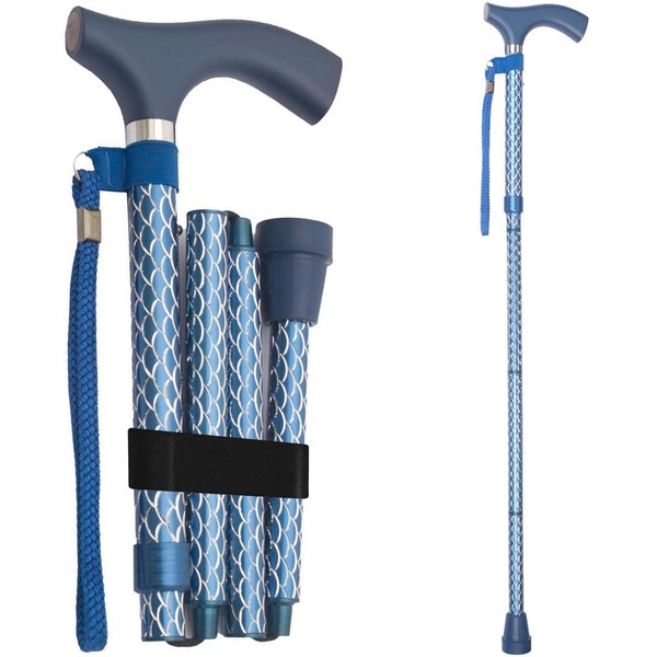 Switch Sticks Bastón de Caminar para Hombres o Mujeres, Plegable y Ajustable de 32 a 37 Pulgadas, Grabado Azul