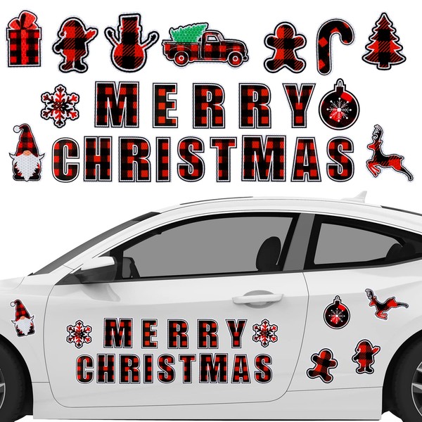 Whaline 26Pcs Merry Christmas Reflective Car Magnet Set Red Black