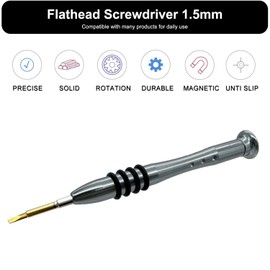 Flathead Screwdriver 1.5mm, Mini Slotted Screwdriver -1.5mm Flat Head, Magnetic, Lightweight, S2 High Alloy Steel Flat Blade, Smooth Turning Cap