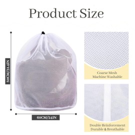 2 Pcs Laundry Bag, Extra Large Mesh Laundry Bag with Drawstring, Washing Bags for Washing Machine, Washing Bag Net for Travel, Delicates, College Dorm(60 x 80cm)