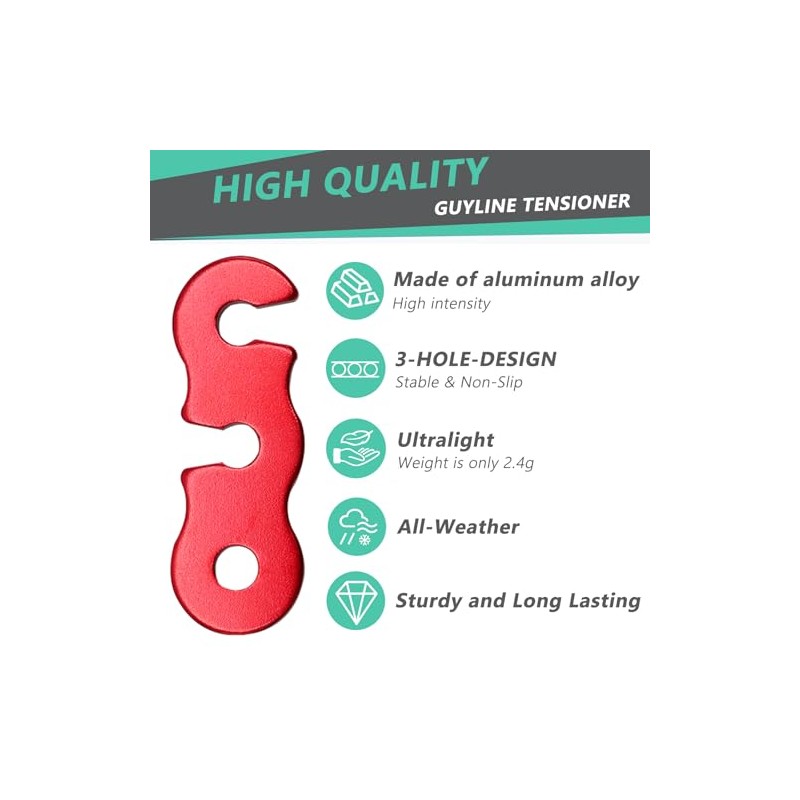 30 Pack Aluminum Alloy Guyline Tensioners for Outdoor Camping