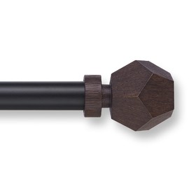 MODE Premium Collection 1 1/8" Diameter Curtain Rod Set with Geo Curtain Rod Finials and Steel Wall Mounted Adjustable Curtain Rod, Fits 144” to 240” Windows, Matte Black and Dark Brown