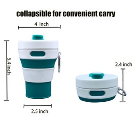 JSHYGOUP - Taza de viaje plegable de silicona, color morado, 15 onzas, 450 ml, botella de agua de silicona reutilizable a prueba de fugas, para bebidas frías y calientes, viajes, oficina y hogar, apto para lavaplatos, popote incluido.