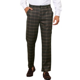 Lars Amadeus Plaid Suit Pants for Men's Straight Fit Casual Checked Pattern Trousers 28 Black Brown