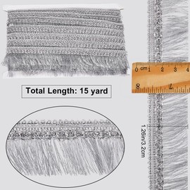 GORGECRAFT 15Yds Silver Fringe Tassel Trim Metallic Lace Trim Ribbon With Tassel 32mm Wide Glitter Braided Edging Trimming for Diy Sewing Crafts Clothing Curtain Tablecloth Skirt
