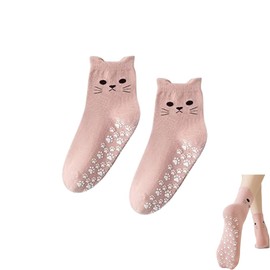 UEIOAVL Women's Yoga Socks, 1 Pair Women's Pilates Non-Slip Socks Yoga Socks Yoga Non-Slip Socks Cute Cat Pattern with Non-Slip Particles for Ballet Dance (Pink)