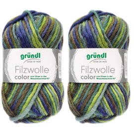 2 x 50 g Gründl Felt Wool with Instructions for Pot Holders (Colour Colours, 22 Green Blue)