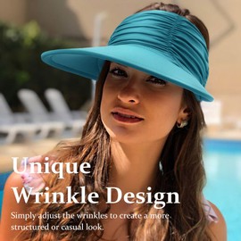 Women Visor Sun Hat Adjustable Foldable Wide Brim Sun Visor Summer UPF 50+ UV Protection Visor Cap for Outdoor Beach