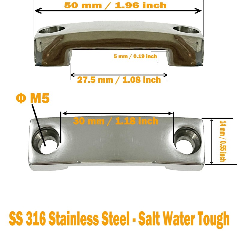 (4 Pack) 316 Stainless Steel Bimini Top Strap Pad Eye