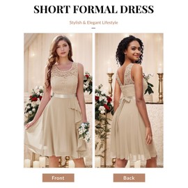 BeryLove Homecoming Dresses for Women Wedding Guest Sleeveless Elegant Lace Cocktail Formal Bridesmaid Party Dress Ruffle A Line Short Gowns 7052 Champagne S