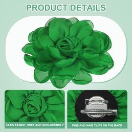 M METERXITY Rose Flower Brooches and Pins for Women, Lapel Pins Dainty Satin Fabric Big Camellia Hair Flowers Clips for Wedding/Parties/Clothes/Jewelry [10cm, Green]