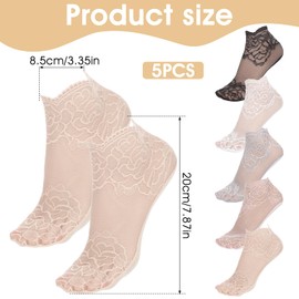 YQQYG 5 Pair Womens Lace Socks, Multicolor Lace Ankle Socks Fishnet Socks Ruffle Sock, Non Slip Sheer Sock for Women Girls Dress Accessories