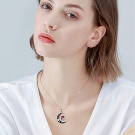 VONALA Mushroom Necklace 925 Sterling Silver Red Mushroom Moonstone Pendant Moon Phase Jewelry for women
