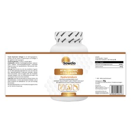Sowelo Hyaluronsäure & Kollagen - 60 Kapseln I Haut & Haar Komplex I Eine bessere Feuchtigkeitsversorgung der Haut I Die Sichtbarkeit von Falten verringert I die Gelenke nährt und Knorpel (2-Pack)