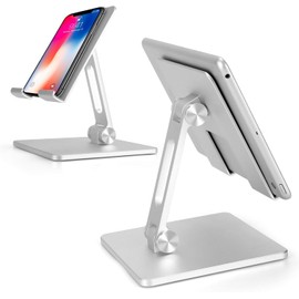 Genérico Adjustable Foldable Steel Tablet Phone Holder Dual Height and Angle (Silver)