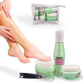 Kit Spa Para Pies con Corta uñas y Guantes ALFAMAR – Crema Reparadora, Gel Exfoliante y Sales Refrescantes con Mentol, Karité y Aceite de Jojoba Benepie Nefertiti