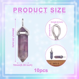 PandaHall 10pcs Natural Fluorite Bullet Charms Pendant 39x10x12mm Hexagonal Healing Pointed Chakra Beads Crystal Gemstone Pendants for DIY Necklace Jewelry Making