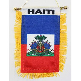 Haiti Fringed Rear-View Mirror Window Hanging Flag with Suction Cup