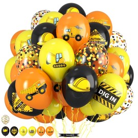 Construction Balloons, 12 Inch Black Yellow Orange Truck Printed Confetti Balloons for Children Boy Birthday Party Supplies Excavator Baby Shower Truck Themed Party Decoration Backdrop