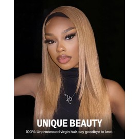 Megalook hair Ready to Go Glueless Wigs Human Hair Pre Plucked Pre Cut Light Brown Blonde Wig Human Hair 220% Density 6x5 Lace Closure Straight Wig Milk Tea Brown 24 Inch