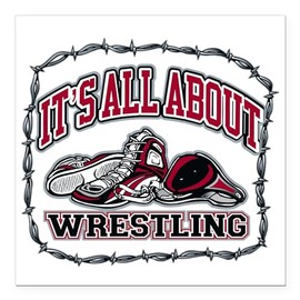 CafePress It's All about Wrestling Square Car Magnet 3 X 3 Square Car Magnet, Magnetic Bumper Display