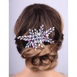 Teyglen Simple Crystal Rhinestone Wedding Hair Comb Bride Crystal Wedding Hair Comb Handmade Rhinestone Hair Piece Bridal Headpiece Sparkly Hair Accessories for Women(Ab color)